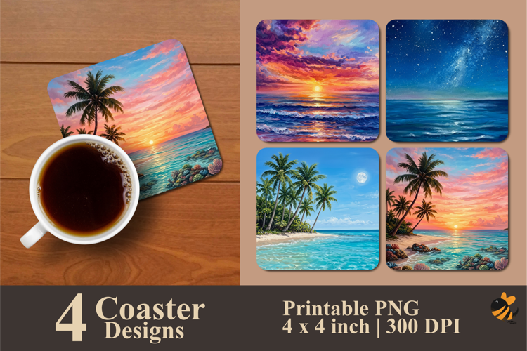 Ocean View Coaster Sublimation Designs