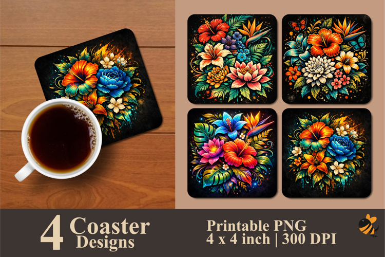 Floral Botanical Illustration Coaster Sublimation Design