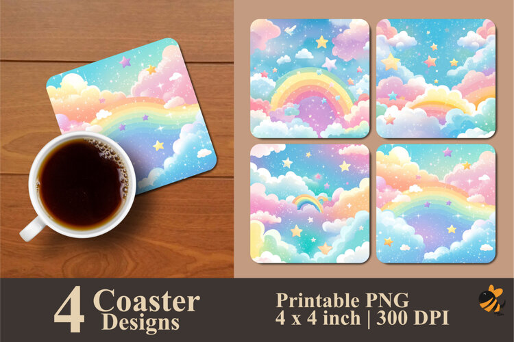 Rainbow Sky Coaster Sublimation Design example image 1