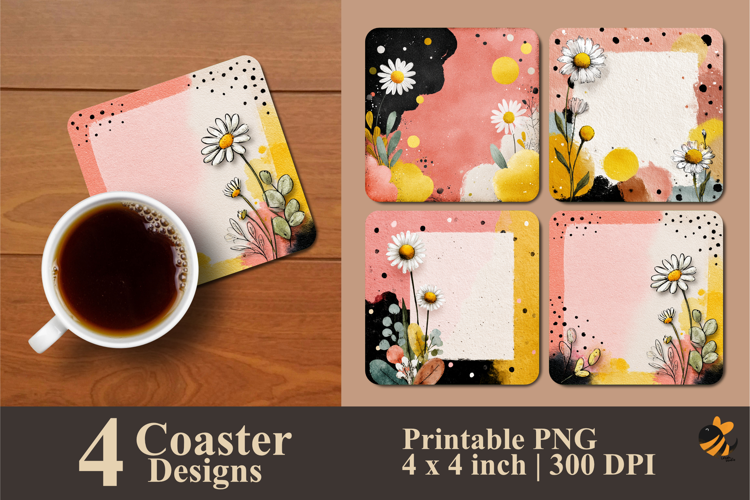 Flower Frame Coaster Sublimation Design