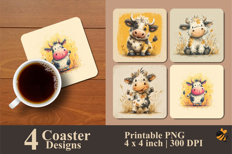 Hills Cow Coaster Sublimation Design