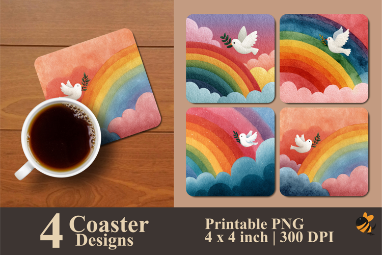 Rainbow Dove Coaster Sublimation Design