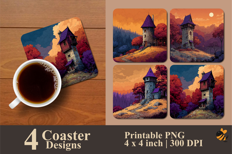 Ancient Tower Coaster Sublimation Design
