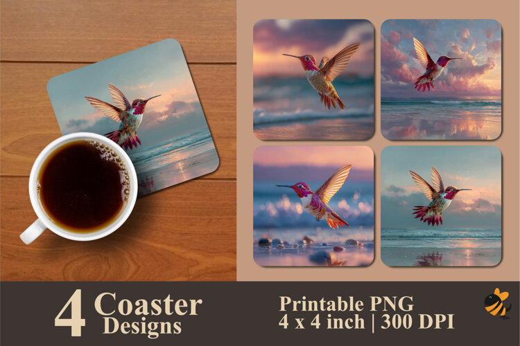 Coastal Hummingbird Coaster Sublimation Design example image 1