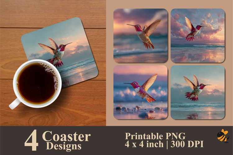 Coastal Hummingbird Coaster Sublimation Design