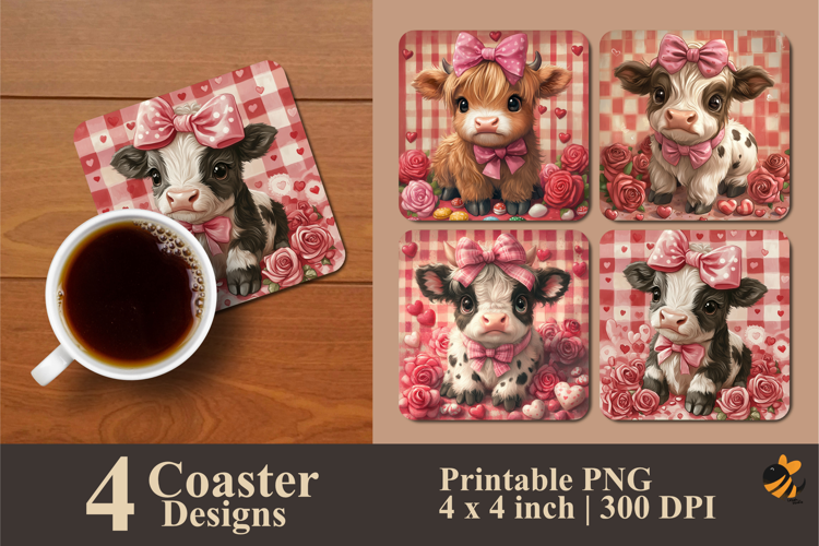 Beautiful Little Cow Coaster Sublimation Design