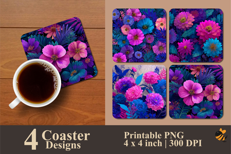 Neon Botanical Vibe Coaster Sublimation Design