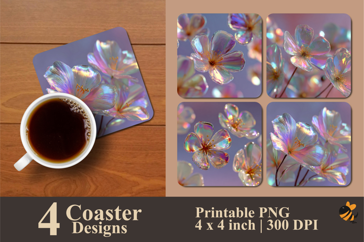 Holographic Flower Coaster Sublimation Design