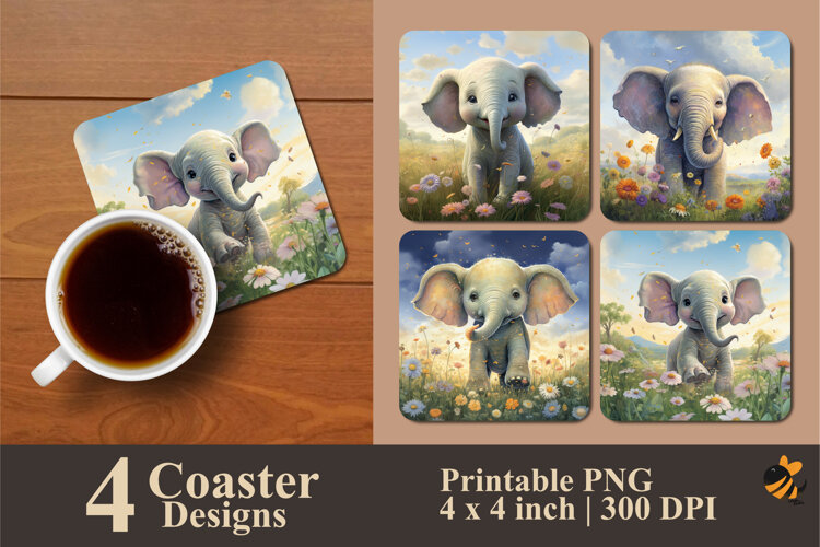 Joyful Elephant Coaster Sublimation Design example image 1
