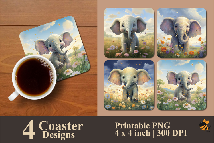 Joyful Elephant Coaster Sublimation Design