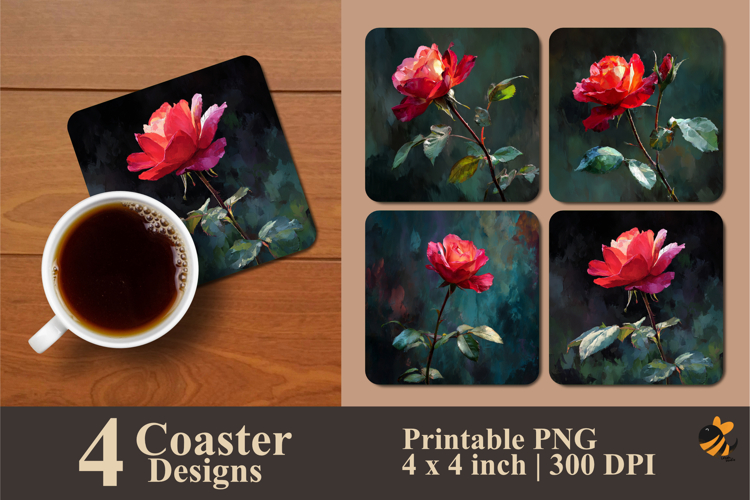 Red Rose Art Coaster Sublimation Design