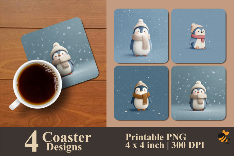 Pastel Blue Penguin Coaster Sublimation Design