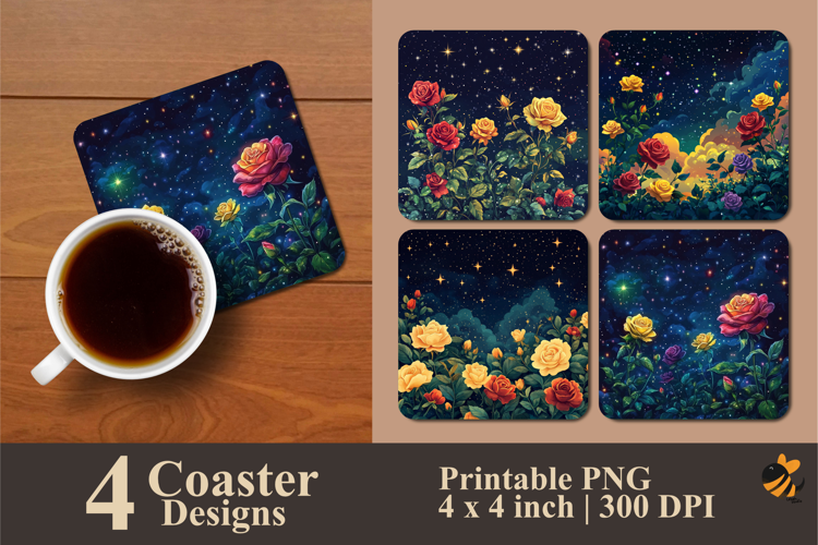 Stary Rose Coaster Sublimation Design