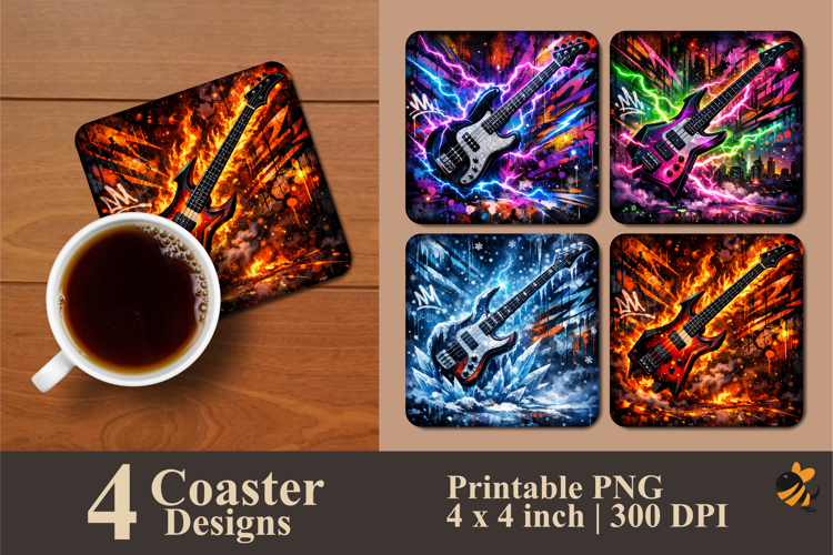 Graffiti Electric Bass Coaster Sublimation Design