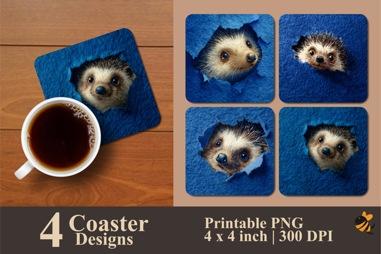 Peeking Hedgehog Coaster Sublimation Design