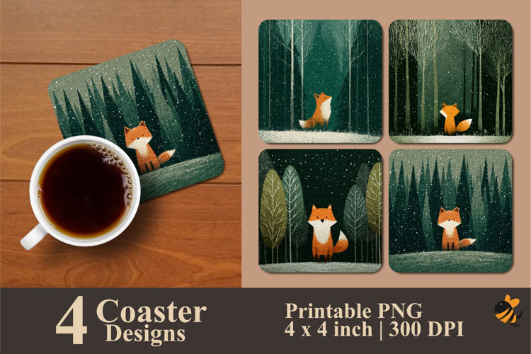 Winter Fox Coaster Sublimation Design