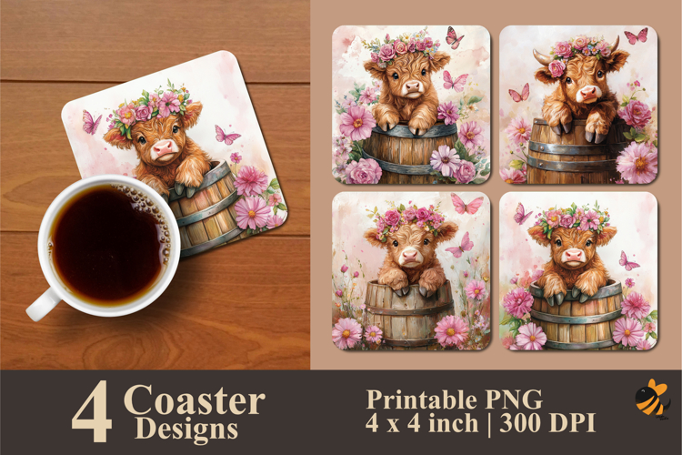 Beautiful Cypress Cow Coaster Sublimation Design