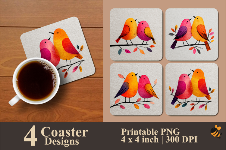 Two Love Birds Coaster Sublimation Design