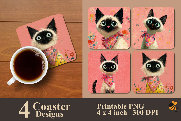 Happy Cat Coaster Sublimation Design