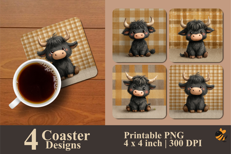 Tiny Black Cow Coaster Sublimation Design