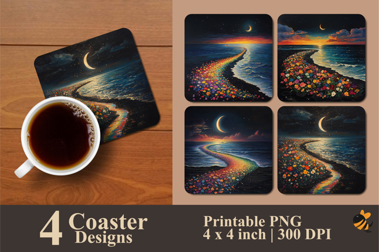 Beach Flowers Coaster Sublimation Design example image 1