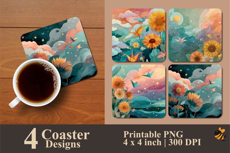 Blooming Sunflowers Coaster Sublimation Design