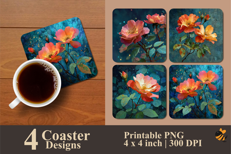 Roses Blooming Coaster Sublimation Design