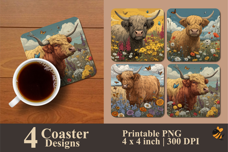 Cow in the Mountain Nature Coaster Sublimation Design