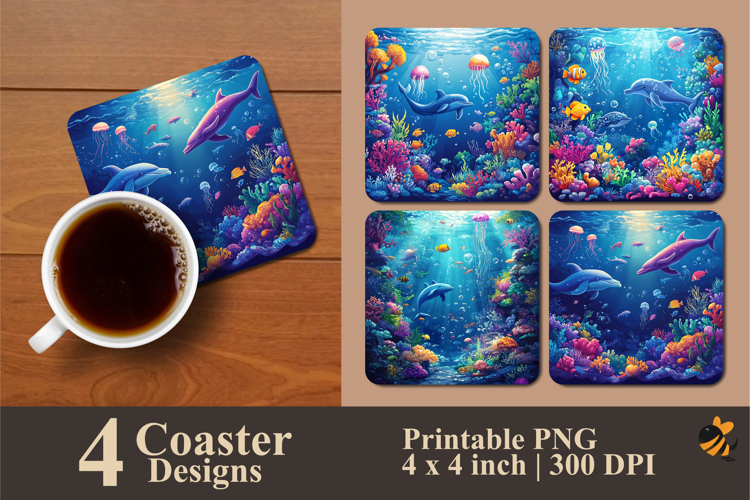 Cheerful Undersea Coaster Sublimation Design