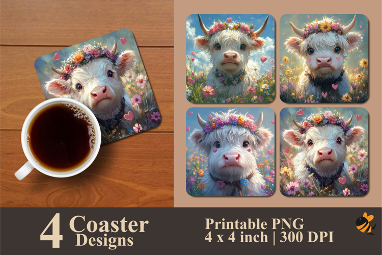 Pretty Cow Coaster Sublimation Design