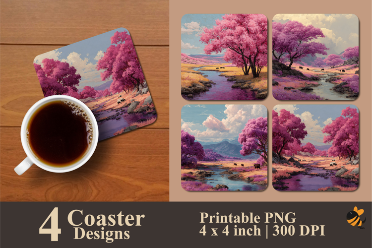 Pink Forest Serenity Coaster Sublimation Design
