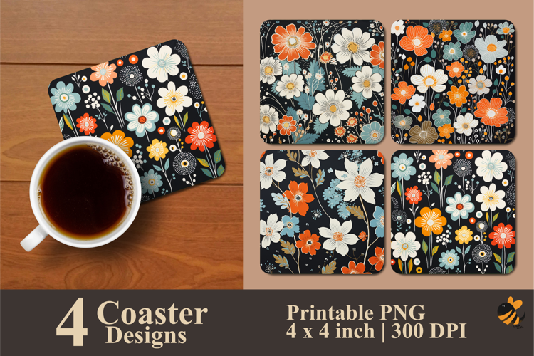 Floral Pattern Coaster Sublimation Design