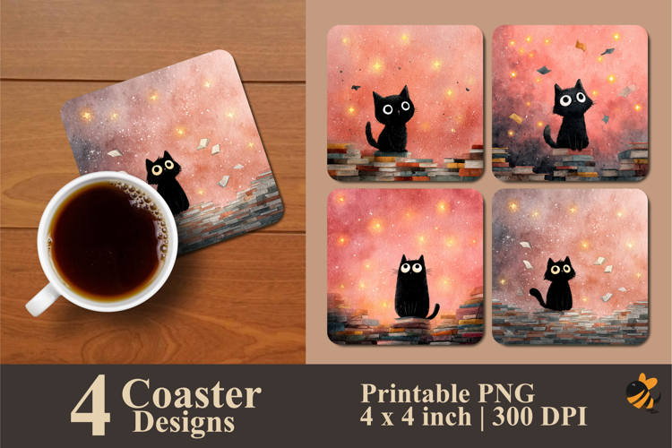 Naughty Black Cat Coaster Sublimation Design