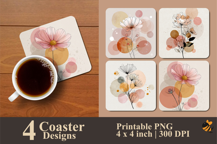 Hand Drawn Flowers Coaster Sublimation Design