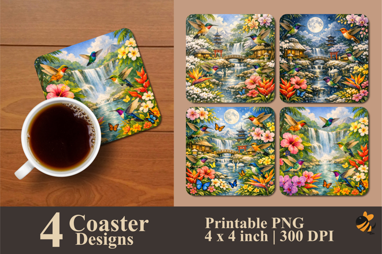 Hummingbird Park Coaster Sublimation Design