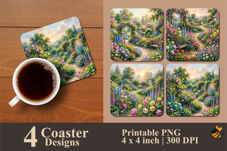 Morning Garden Flower Coaster Sublimation Designs