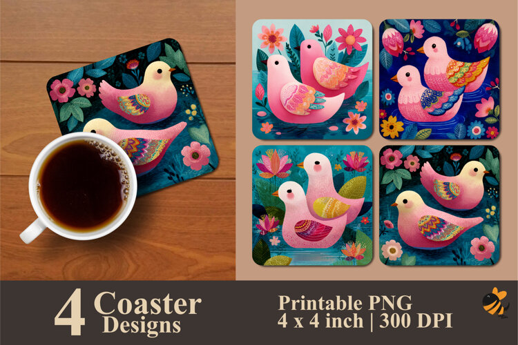 Two Birds Coaster Sublimation Design example image 1