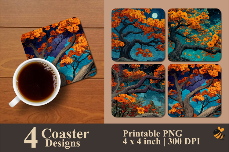 Tree Flowers Coaster Sublimation Designs