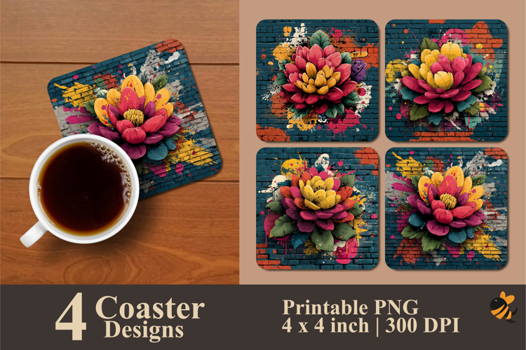 Floral Graffiti Coaster Sublimation Design