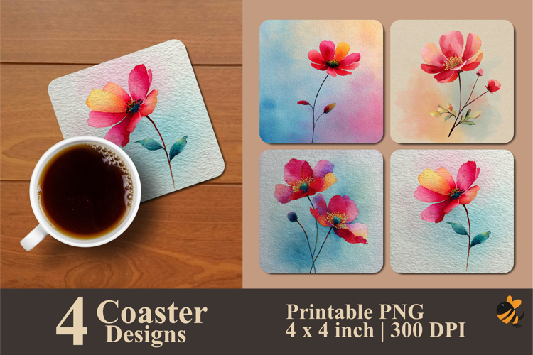 Single Flower Coaster Sublimation Design