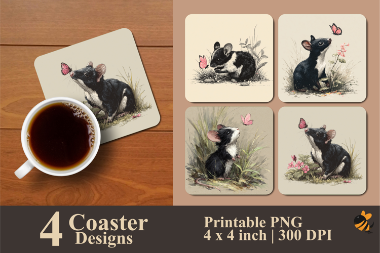 Mouse Deer Playing Coaster Sublimation Design