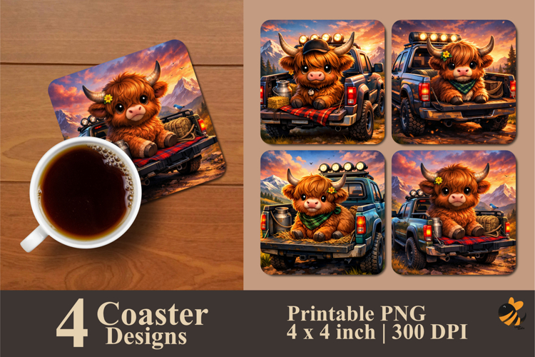 Cow Ride in Pickup Coaster Sublimation Design