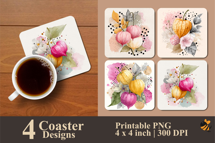 Lantern Flower Coaster Sublimation Design
