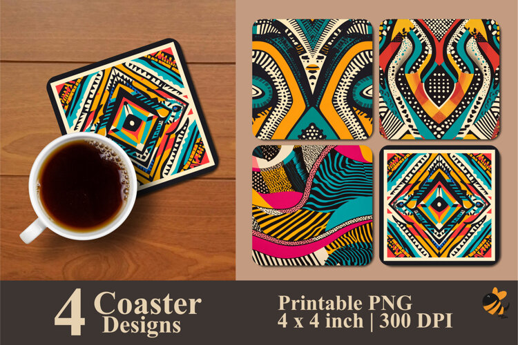 African Batik Coaster Sublimation Design example image 1