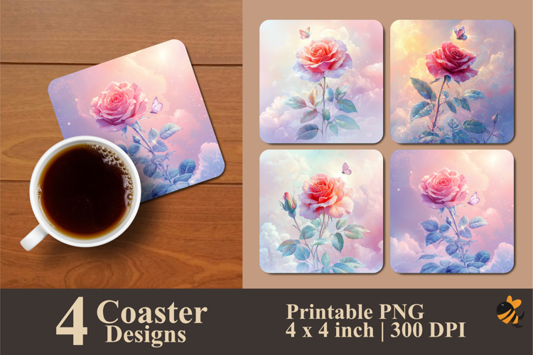 Beautiful Pastel Rose Coaster Sublimation Design