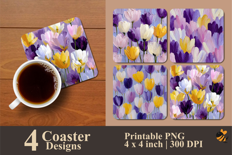 Watercolor Tulips Coaster Sublimation Design