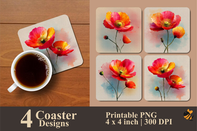 Single Small Flower Coaster Sublimation Design example image 1