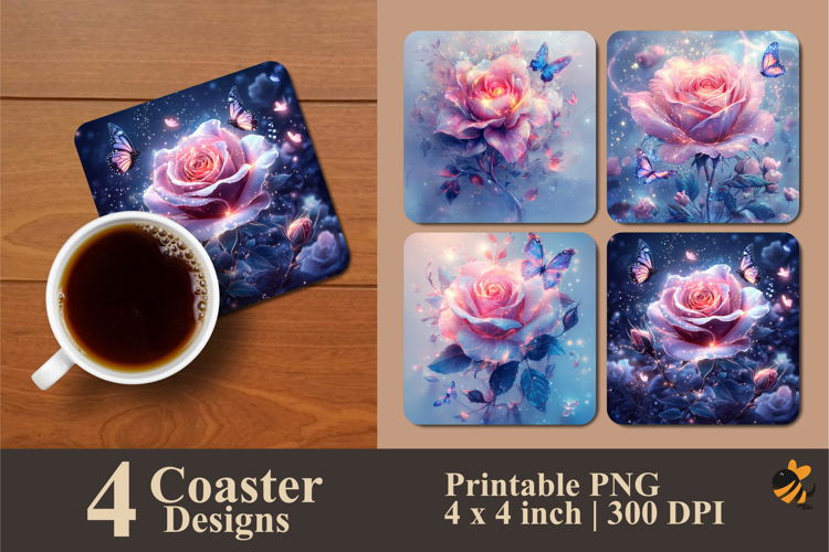 Sparkling Rose Coaster Sublimation Design