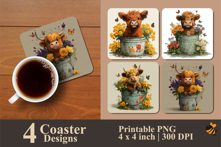 Cow In Bucket Coaster Sublimation Design
