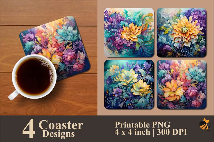 Floral Symphony Coaster Sublimation Design